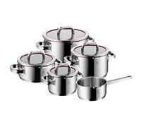 WMF Function Lot de 4 casseroles à Induction 5 pièces, Couvercle en Verre avec 4 Fonctions d'écoulement, Acier Inoxydable Cromargan Poli, Graduation intérieure