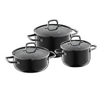 WMF Fusiontec Essential Lot de 3 casseroles à induction avec couvercle en verre et céramique high-tech, anti-rayures, non revêtu, noir, fabriqué en Allemagne