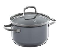 WMF Fusiontec Essential Petite marmite en céramique high-tech résistante aux rayures, non revêtue, avec couvercle en verre, 16 cm, 2 l, grise, fabriquée en Allemagne