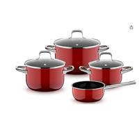 WMF Fusiontec Essential Pro 0521455290 Lot de 4 casseroles à induction en matériau durable et résistant aux rayures, convient à tous les types de feux, fabriqué en Allemagne, rouge passion