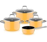 WMF Fusiontec Essential Pro 0521455290 Lot de 4 casseroles à induction en matériau durable et résistant aux rayures, convient à tous les types de feux, fabriqué en Allemagne, jaune mangue