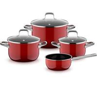 WMF Fusiontec Essential Pro 0521455290 Lot de 4 casseroles à induction en matériau durable et résistant aux rayures, convient à tous les types de feux, fabriqué en Allemagne, rouge passion