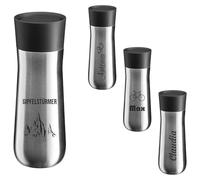 WMF Gobelet isotherme Impuls avec gravure personnalisée - 350 ml - Ouverture à 360° - Tasse à café à emporter - Argenté (acier inoxydable)