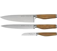 WMF Grand Wood set de couteaux 3 pièces, couteau manche en bois, fabriqué en Allemagne, manche en bois d'olivier, couteau forgé, couteau de cuisine lame spéciale en acier, coupe performante, manche u
