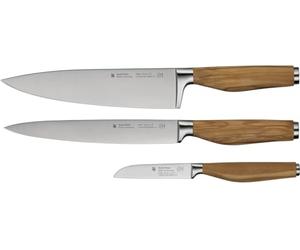 WMF Grand Wood set de couteaux 3 pièces, couteau manche en bois, fabriqué en Allemagne, manche en bois d'olivier, couteau forgé, couteau de cuisine lame spéciale en acier, coupe performante, manche u