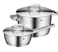WMF Iconic Lot de 2 casseroles à induction avec couvercle en métal Cromargan en acier inoxydable poli et sans revêtement