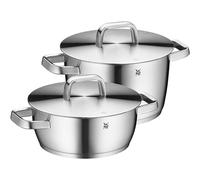 WMF Iconic Lot de 2 casseroles à induction avec couvercle en métal Cromargan en acier inoxydable poli et sans revêtement