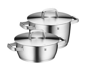 WMF Iconic Lot de 2 casseroles à induction avec couvercle en métal Cromargan en acier inoxydable poli et sans revêtement