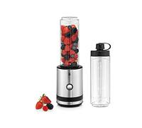 WMF Küchenminis Smoothie-to-go, petit appareil à smoothie, mini batteur sur socle avec deux récipients à mélanger/boire 0,6 l, 300 W, acier inoxydable mat