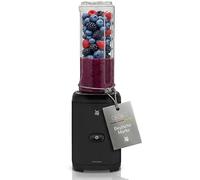 WMF Kult X Mix & Go - Smoothie Maker & Mixeur, blender compact sur socle 300 W avec bouteille Tritan 0,6 L, 4 lames en acier inoxydable, shaker en acier inoxydable Cromargan, Deep Black