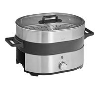 WMF Lono Hot Pot & cuiseur vapeur électrique 3,6 l, fondue chinoise pour 6 personnes, cuiseur vapeur électrique, embout vapeur pour Dim Sum, Bao, panier de cuisson, 1700 W, acier inoxydable mat