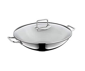 WMF Macao Ensemble de wok à induction, 2 pièces, poêle wok de 36 cm, en acier inoxydable Cromargan poli, avec couvercle en verre, non revêtu