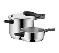 WMF Perfect autocuiseur set induction 2 pièces, autocuiseur 6,5l + 3l, acier inoxydable poli Cromargan, 2 niveaux de cuisson, régulateur de niveau de cuisson à une main