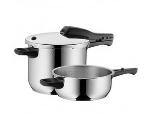WMF Perfect autocuiseur set induction 2 pièces, autocuiseur 6,5l + 3l, acier inoxydable poli Cromargan, 2 niveaux de cuisson, régulateur de niveau de cuisson à une main