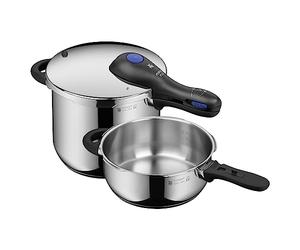 WMF Perfect Plus One Pot set d'autocuiseurs à induction 2 pièces, autocuiseur 6,5 l + 3 l grand signal de cuisson, 2 niveaux de cuisson, poignée de couvercle amovible, contrôle du niveau de chaleur à