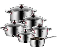 WMF Quality One Jeu de 6 casseroles à induction, avec couvercle en verre, en acier inoxydable Cromargan poli, sans revêtement, ouverture à vapeur