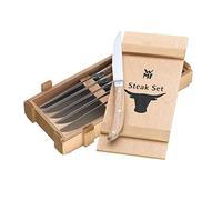 WMF Ranch set de couteaux à steak 6 pièces, lame en acier forgé spécial, couteau à pizza, acier inoxydable Cromargan mat, bois de chêne huilé
