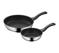 WMF Set de 2 poêles Devil, poêle à frire 28 cm + 20 cm, poêle à induction, revêtement en acier inoxydable Cromargan, manche en plastique, noir