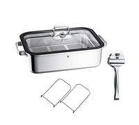 WMF Vitalis Aroma Cuiseur vapeur, cocotte à induction, 41 x 27 x 10 cm, plat à gratin 6,5 l, pince de service, couvercle en verre, bord en silicone, thermomètre, tôle de cuisson, acier inoxydable