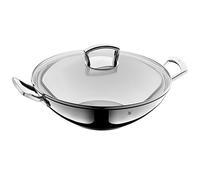 WMF Wok non revêtu 36 cm avec couvercle en verre – Inox Cromargan® – Bord verseur, induction
