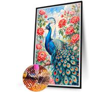 WMFASBAG 40x60cm Peacock 5d DIY Forme complète Kit de peinture en diamant rond pour décoration murale à la maison