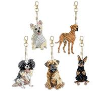 WMFASBAG 5 pcs porte-clés art diamant double face en strass, pendentif trèfle chien, peinture DIY, charme pour sacs et fermetures éclair