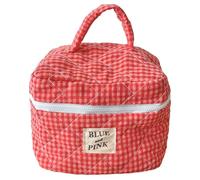 WMFASBAG Femmes Plaid Sac Cosmétique Capacité Coton Pinceaux De Maquillage Sac De Rangement Mode Doux Embrayage Sac À Main Tissu Doux Trousse De Toilette Sac Pratique