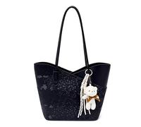 WMFASBAG Sac fourre-tout en cuir PU pour les femmes avec des sacs à main Hobo à l'épaule suspendus (noir)