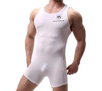 WMIERFI Justaucorps de lutte pour homme - Une pièce - Combinaison de sport - Sous-vêtements actifs, Sans pochette - Blanc, Large
