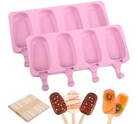 WMKGG Lot de 2 moules à glace en silicone avec 50 bâtonnets en bois pour cake pop, glace et gâteaux (taille standard/rose)