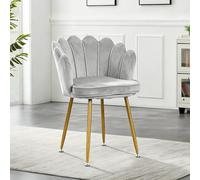 WMLBK Chaises de salle à manger rembourrées en velours avec pieds en métal doré - Design coquillage - Charge maximale : 150 kg - Pour salon et salle à manger - Gris