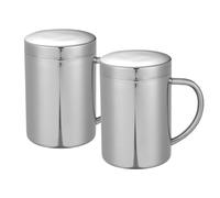 WMLBK Lot de 2 tasses isothermes en acier inoxydable avec couvercle, 200 ml, double paroi en acier inoxydable, avec poignée, pour le camping et l'extérieur, 200 ml, TAYY-UPP11133