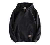 Wmmner 1/4 Zip Hooded Sweatshirt Mens Plain Pullover Trendy Vintage Hooded Tops Men's Fashion Fall Shirt Long Sleeve/Noir/L
