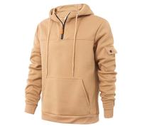 Wmmner 1/4 Zip Hooded Sweatshirt Mens Warm Pullover Fall Long Sleeve Shirt with Multi Pocket Casual Plain Drawsthoodies for Men/Kaki/M