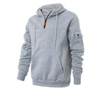 Wmmner 1/4 Zip Hooded Sweatshirt Mens Warm Pullover Fall Long Sleeve Shirt with Multi Pocket Casual Plain Drawsthoodies for Men/Gris/M