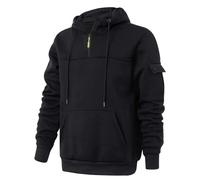 Wmmner 1/4 Zip Hooded Sweatshirt Mens Warm Pullover Fall Long Sleeve Shirt with Multi Pocket Casual Plain Drawsthoodies for Men/Noir/M