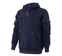 Wmmner 1/4 Zip Hooded Sweatshirt Mens Warm Pullover Fall Long Sleeve Shirt with Multi Pocket Casual Plain Drawsthoodies for Men/Marine/L