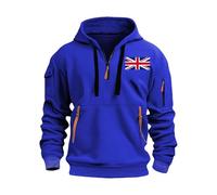 Wmmner 1/4 Zip Hoodie Mens Casual Fall Pullover Hoodie Long Sleeve with Zipper Pocket Men'sin Union Flag Graphic Hooded Sweatshirt/Bleu/M