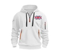 Wmmner 1/4 Zip Hoodie Mens Casual Fall Pullover Hoodie Long Sleeve with Zipper Pocket Men'sin Union Flag Graphic Hooded Sweatshirt/Blanc/M
