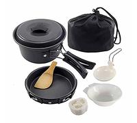 Wmmner 15Pcs Portable Outdoor Cook Gear Camping Cookware Mess Kit Alumiantiadhésif Pot Pan Kettle Set Pour La Randonnée Backpacking Picnic