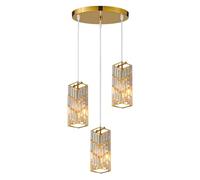 Wmmner 3-Lights Cluster Light Crystal Hanging Ceiling Lamp Modern Chandelier Dining Table Lighting Fixture E27 Suspension Lamps for Kitchen Island Hallway Restaurant/Or/round Base