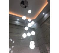 Wmmner 50X220Cm Minimaliste Moderne Escalier Lustre Boule de Verre Pour Salon Chambre Créative Personnalité Restaurant Lampe Multi Lumières Blanc Ma (Argent 12 Lumières)/Or/12 Lumières