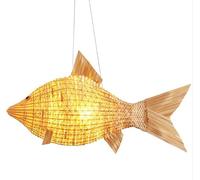 Wmmner Abat-Jour En Osier En Rotin Tissé À La Main de 23,6 Pouces, Adapté À La Salle À Manger. Lobby Réception Café Plafonnier Fish Chandelier, Led Ceiling Lamp/Une Seule Couleur/L-80