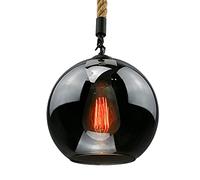 Wmmner American Country Hemp Rope E26/E27 Glass Ball Ceiling Hanging Light Barber Shop Cafe Restaurant Single Head Chandelier Bedroom Bedside Kitchen Island Ball Light Memorial Day/Gris Fumé/D30 Cm/11
