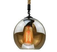 Wmmner American Country Hemp Rope E26/E27 Glass Ball Ceiling Hanging Light Barber Shop Cafe Restaurant Single Head Chandelier Bedroom Bedside Kitchen Island Ball Light Memorial Day/Ambre/D20 Cm/7,8 Po