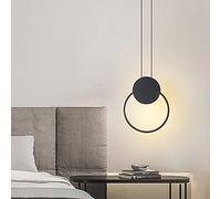 Wmmner Anneau Led Suspension Luminaire Suspendu Noir, Minimal Moderneist Suspension Lamp, Design Géométrique Creative Metal Mini Chaners Pour La Maison Salon Salle À Manger/3000K/Rond