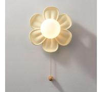 Wmmner Applique Murale À Fleurs Chambre D'Enfants Applique Murale Rose Avec Interrupteur de Traction Applique Murale de Chambre À Coucher Boule de Lait Florale Blanche Du Milieu Du Siècle Modère Nordi
