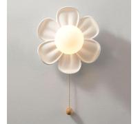 Wmmner Applique Murale À Fleurs Chambre D'Enfants Applique Murale Rose Avec Interrupteur de Traction Applique Murale de Chambre À Coucher Boule de Lait Florale Blanche Du Milieu Du Siècle Modère Nordi