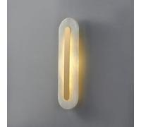 Wmmner Appliques Murales D'Intérieur Moderne Marbre Tout Cuivre Long Linéaire Dimmable Led Blanc Albâtre Luminaire Pour Chambre À Coucher/Ovale/50Cm/19.6In