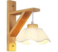 Wmmner Appliques Murales En Bois de Ferme Avec Abat-Jour de Fleurs En Tissu Rustique Vintage Luminaire Suspendu Lampe de Chambre À Coucher Nordique Pour Enfants Salon de Chevet Salle Den Porche Entrée